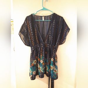 Boho, sheer shirt sleeve blouse